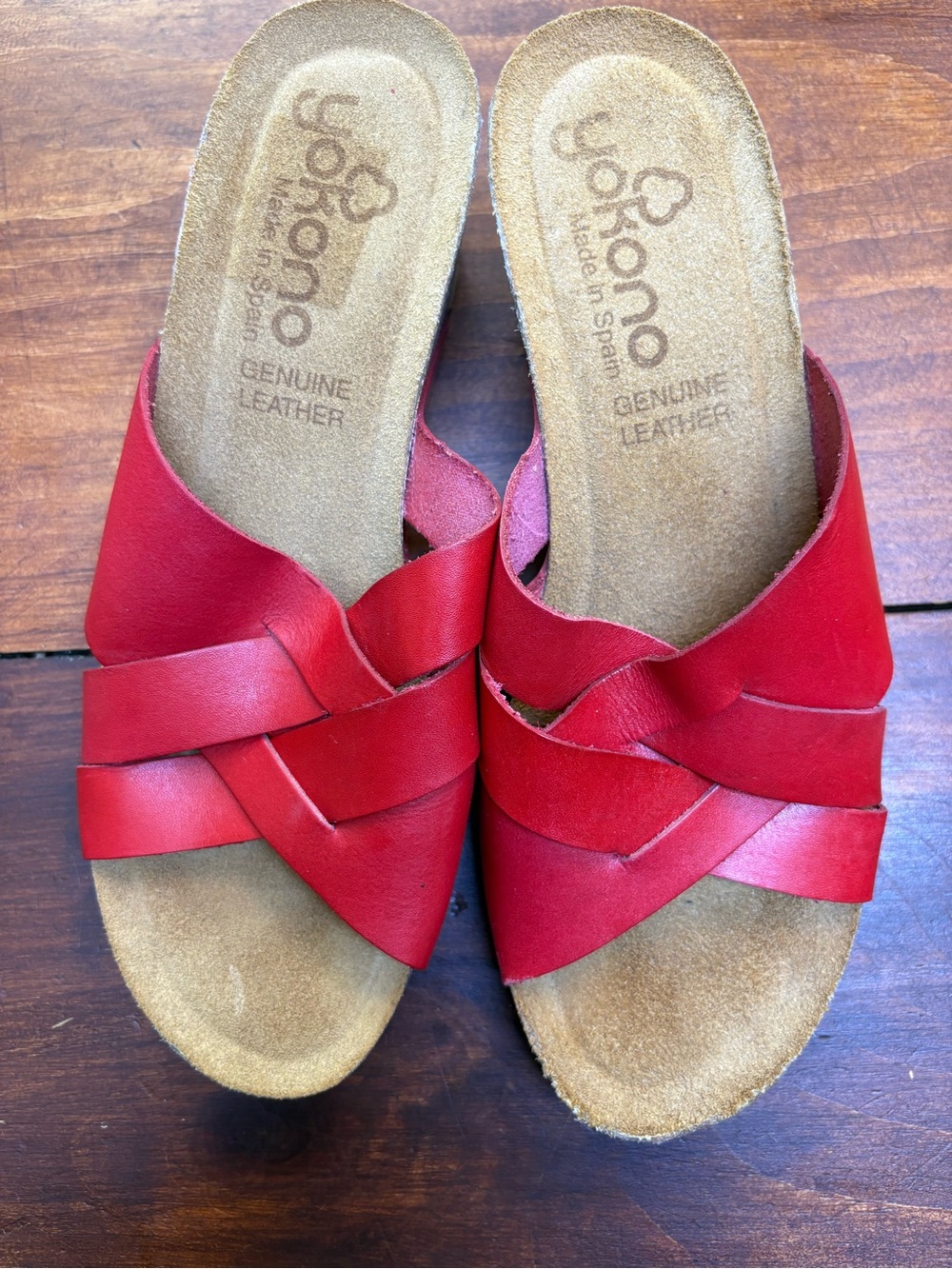 Yokono Red Braided Leather Slide Mules Women’s 8 Pre-Loved Made in Spain